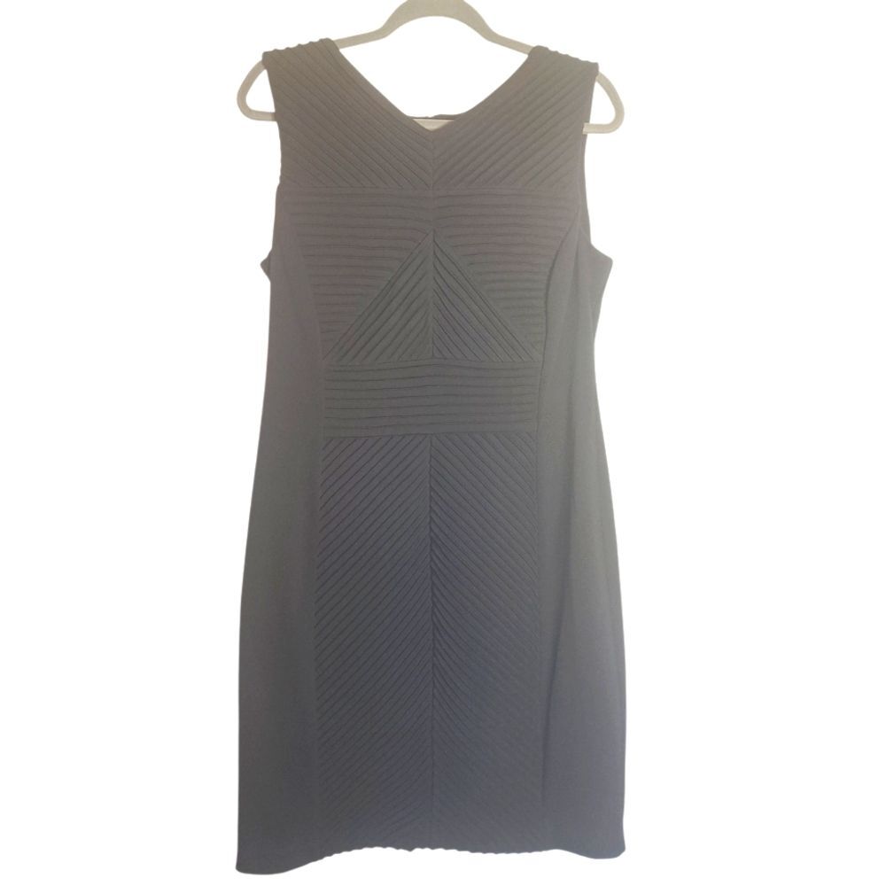 Calvin Klein Sleeveless Sheath Dress Textured Black Zipper Size 14 Womens